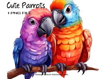 Tropical Bird Clipart, Cute Parrots PNG image