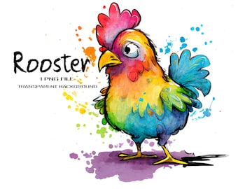 Digital Watercolor Summer Rooster clipart - Colorful Summer PNG Design