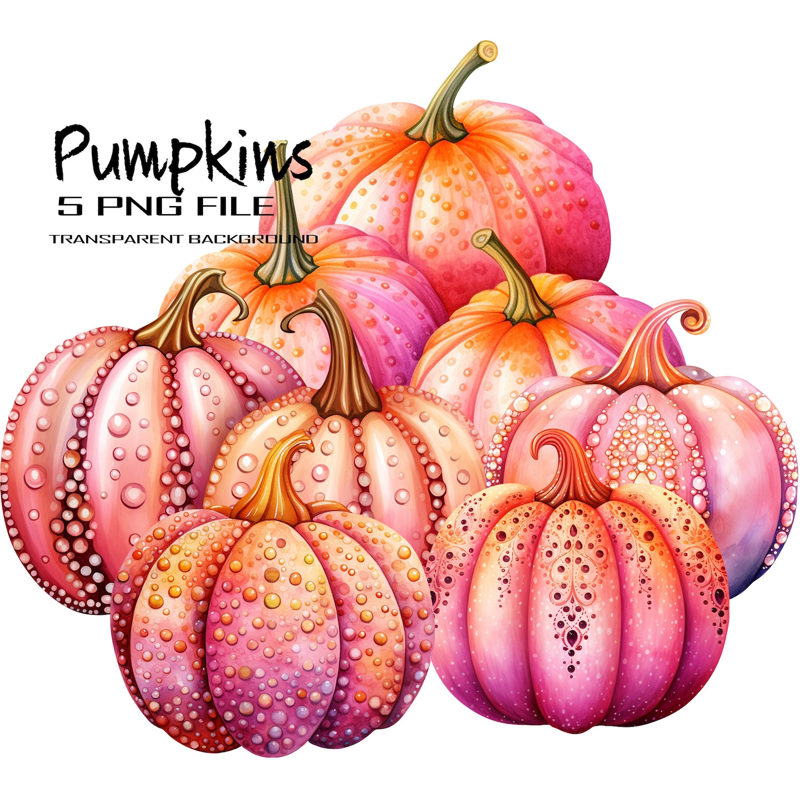 Pink Pumpkins Watercolor PNG Clipart Set of 5 - Etsy