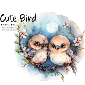 Watercolor Spring Bird PNG Clipart, Digital Art Sublimation File with Cute bird Watercolor Image For Commercial Use