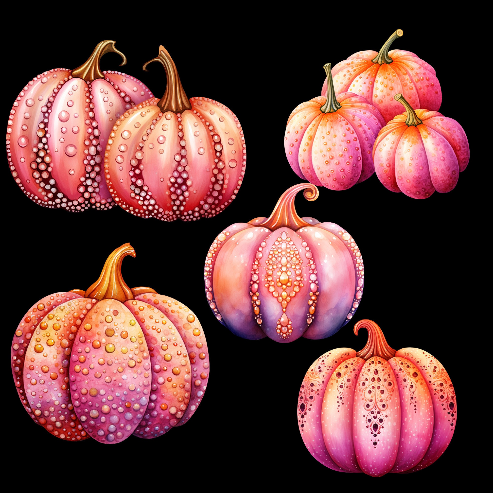 Pink Pumpkins Watercolor PNG Clipart Set of 5 - Etsy