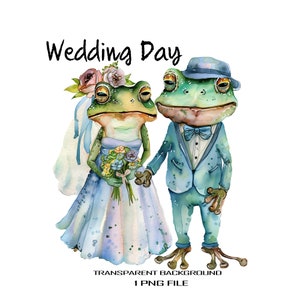 Skurrile Frosch-Hochzeitstag-Illustration - Braut und Bräutigam Frösche PNG-Datei - Transparenter Hintergrund