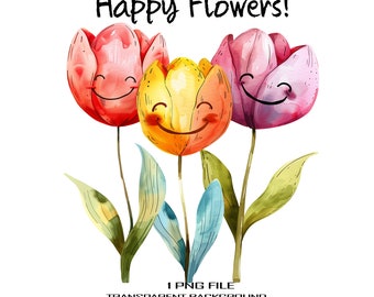 Watercolor  Creative Flowers, Funny Spring Tulips PNG Clipart