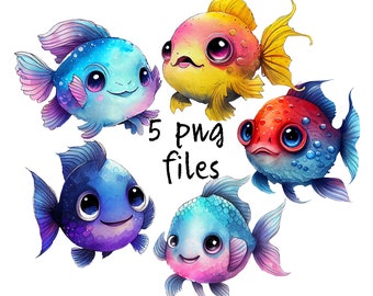 Cute fish PNG clipart digital files for cool fishing t-shirt designs and greeting cards