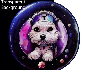 PNG astro dog digital file instant download. Funny animal watercolor clipart. Puppy in space watercolor png.