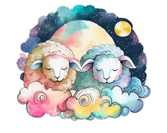 Funny Watercolor Sheep Clipart - Digital Download PNG for Crafts and Designs