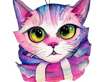 PNG cat, Cat digital art download. Cat clipart instant download. Magic cat print, cat sublimation, cat printable