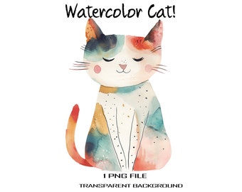 Cat Clipart, Watercolor PNG Digital Art