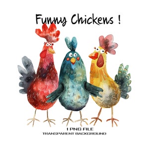 Clipart aquarelle de poulets drôles PNG