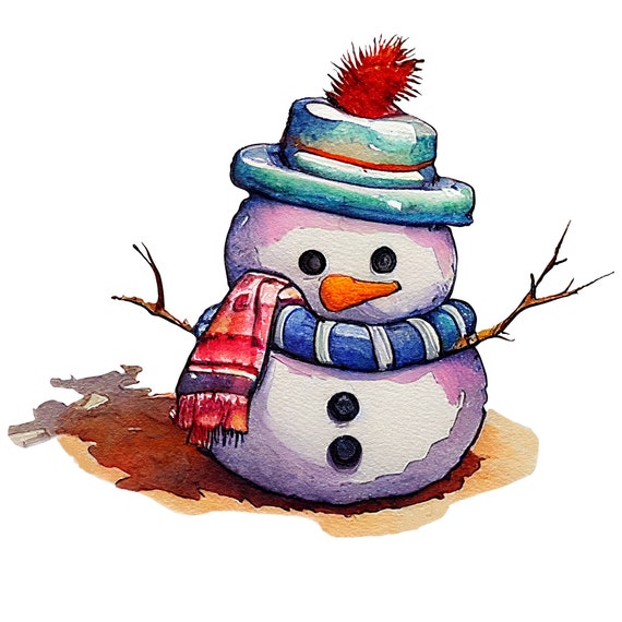 Słodki bałwan akwarele zima png clipart