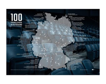 Football Stadiums in Germany Map | 100 Stadiums to Check Off | Groundhopping Poster DIN A2