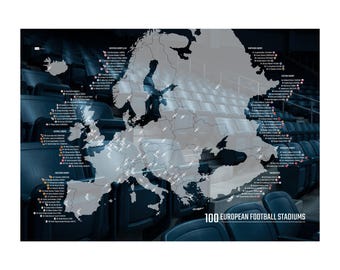 Football Stadiums Europe Map | 100 Stadiums to Check Off | Groundhopping Poster DIN A2