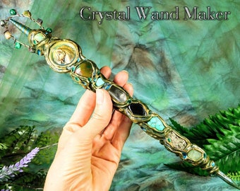 Crystal Wand with Horse Totem, Horse Totem Wand with Clear Quartz, Hematite & Pyrite Crystals Wand, Crystal Healing Wand, Witch Wand Gift