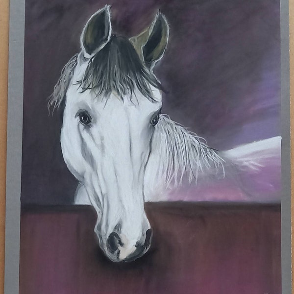 Dessin au pastel de cheval sur papier pastelmat 9,5 pouces x 12 pouces