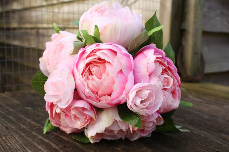 6 X Pale & Mid Pink Silk Peony Flowers With Buds 8cm Heads on Etsy