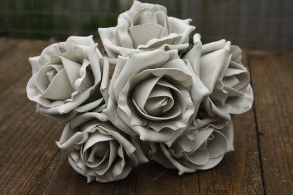 6 x VINTAGE DUSKY PEACH COLOURFAST FOAM OPEN COTTAGE ROSES 6cm BRIDAL WEDDING