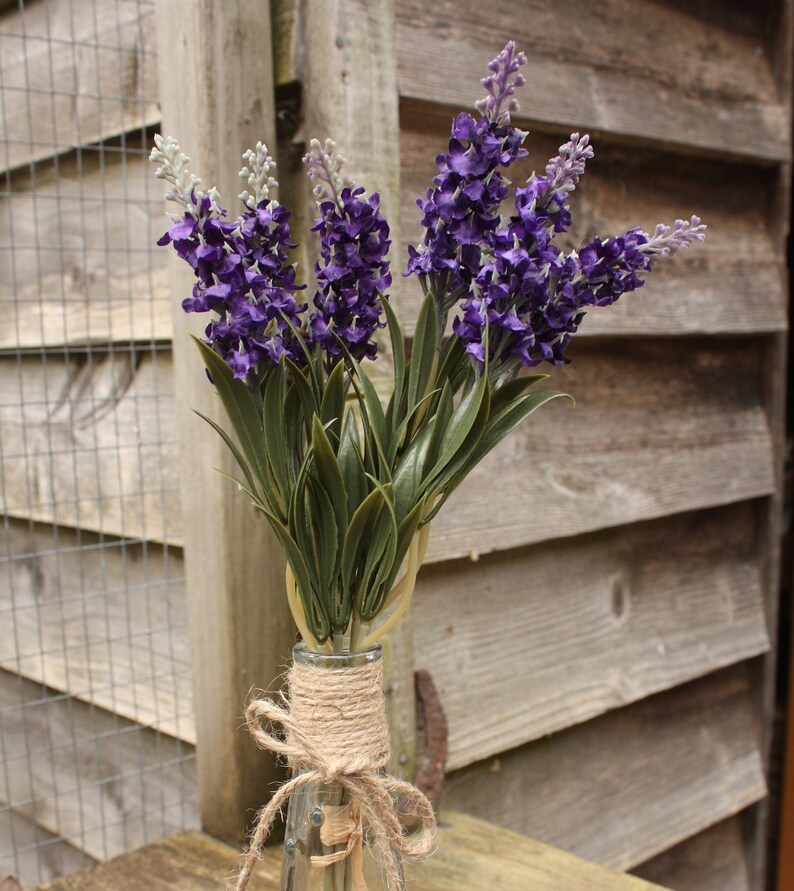 6 x Deep Purple Silk Lavender Flowers on wired stems 32cm Etsy