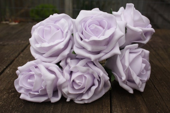 6 x PALEST LAVENDER COLOURFAST FOAM COTTAGE ROSES 6cm