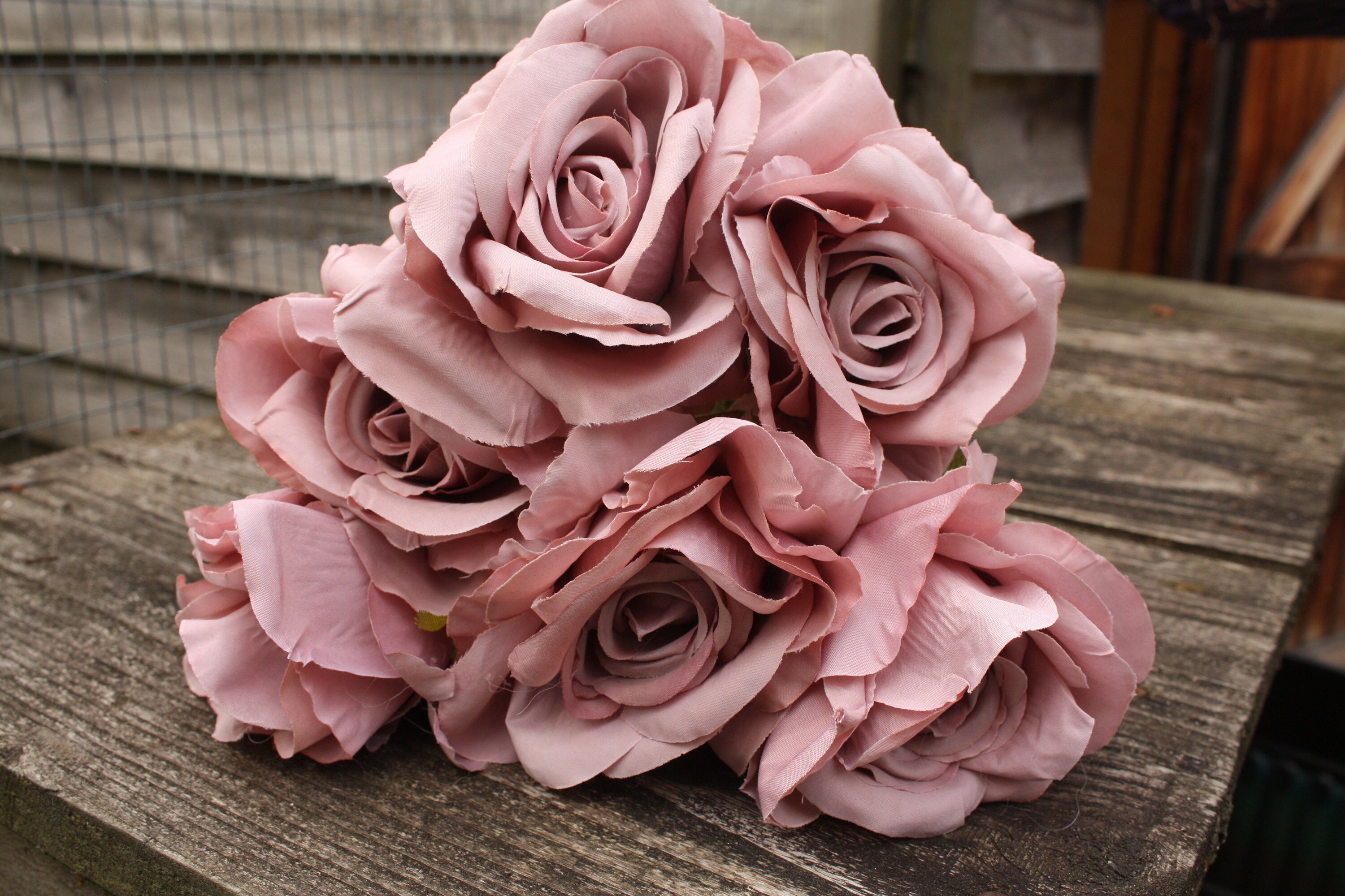 6 x Dusky Vintage Lilac Silk Long Stem Roses 9cm on individual Etsy