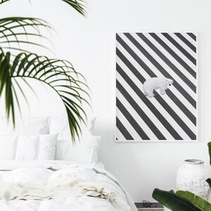 Polar bear on zebra crossing print art, Whimsical polar bear wall poster, polar bear wall art, polar bear decor print poster - 0219