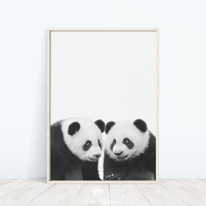 Twin baby panda prints, twin animal nursery decor, panda print art, animal poster, nursery wall art, digital download, twin baby gift - 0029