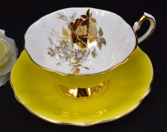 Queen Anne Gold Rose Cup and Saucer