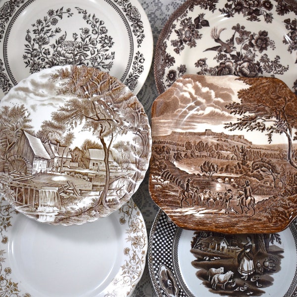 Brown Transfer Large Plates - Mixed Dates and Patterns