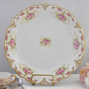 Limoges Elite Works Large Chop Plate Charger Serving Platter - Pink Roses