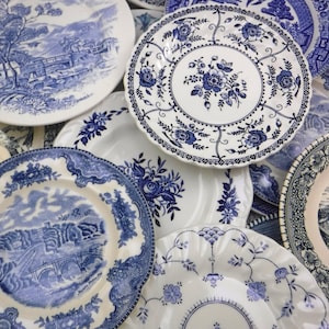 Dessert Bread Butter Plates - Blue & White Vintage China Plates