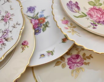 Platos grandes de postre o ensalada - Juego de vajilla vintage de porcelana variada