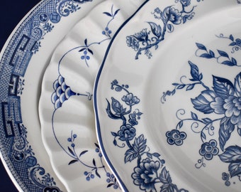 Assorted Blue & White Oval Platters - Wedgwood, Myott and Grindley Bird of Paradise GRI125