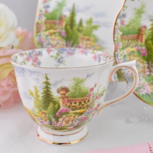 2 Trios Vintage Royal Albert Kentish Rockery Dessert --- Tea Cup, Saucer and Small Dessert Plate