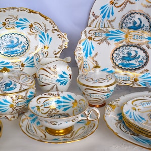 Royal Chelsea Pattern 3800 Serving Pieces - Chelsea Bird Turquoise and Gold