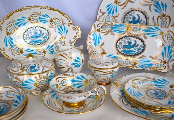 Royal Chelsea Pattern 3800 Serving Pieces Chelsea Bird Turquoise and Gold Etsy