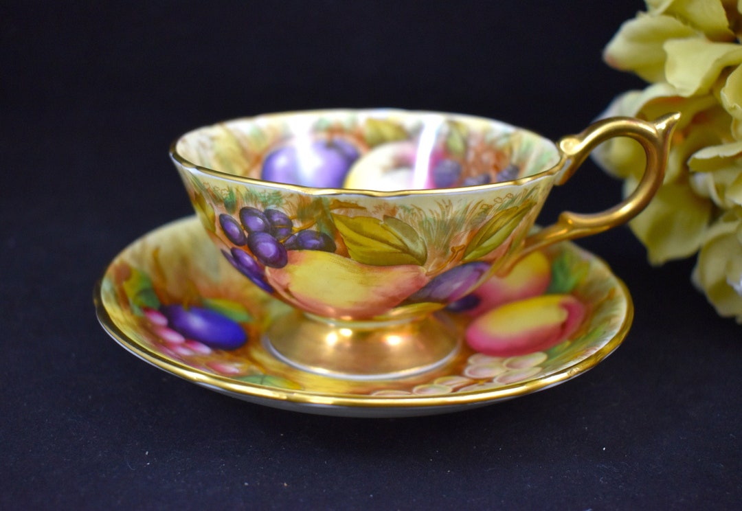 Signed D Jones Aynsley Orchard Gold Fruit Tea Cup Duo Etsy