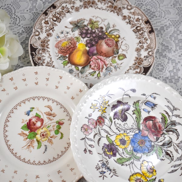 Mixed Brown & Color Transfer Salad Plates - Various Patterns and Quantities Available