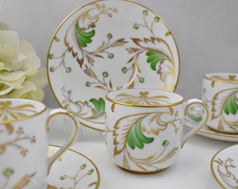 Vintage Grosvenor Set of 4 Demitasse Cups and Saucers Emerald Pattern