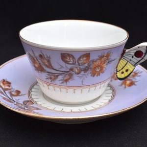 Butterfly Handle Porcelain Tea Cup and Saucer - Haviland?