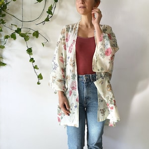 花柄の着物 | 女性用の柔らかい綿の服 | ミドル丈の着物