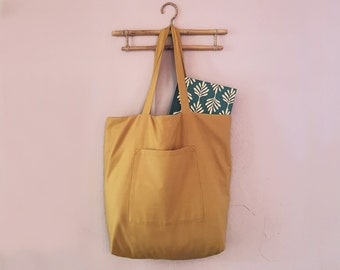 yellow reversible tote bag | unisex shoulder bag | eco grocery tote bag