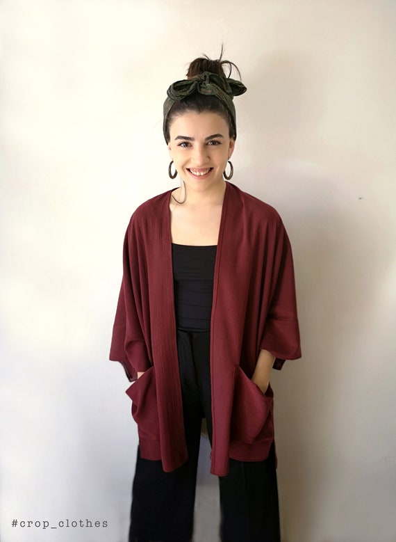burgundy kimono cardigan
