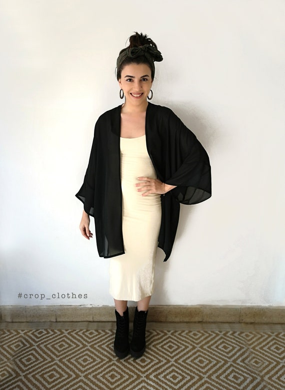 Black sheer kimono cardigan top