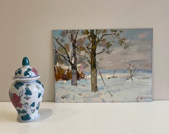 Original Painting, Winter Landscape, River Landscape, Impressionist Art, Winter Painting Wall Decor