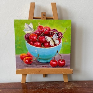 Peinture originale, Peinture de cuisine, Peinture de fruits, Peinture de cerise, Peinture de baies, Art impressionnisme