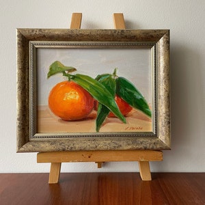 Original painting, Kitchen painting, Fruit, Tangerine painting, Citrus painting, Tangerine lemons, Small Framed Art Gift for Friend