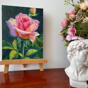 Rose, Rosenmalerei, rosa Rosen Originalkunst, Blumenmalerei, Küchenmalerei Impasto Wandkunst