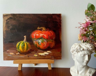 Original Painting Pumpkin Still Life Kitchen Picture Fruit Painting Impressionist Art Wall Decor