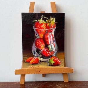 Peinture originale, Peinture de cuisine, Peinture de fruits, Peinture de fraises, Peinture de baies, Art impressionnisme, Décoration murale
