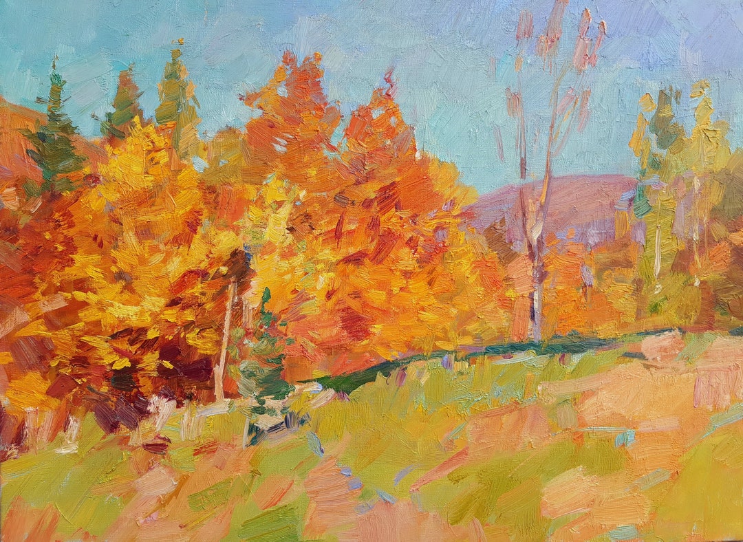 Original Oil Painting, Autumn Landscape, Autumn Art, Forest Art