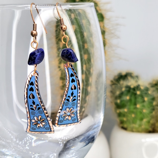 Handmade Blue Sodalite Stone  Copper Jewelry Supplies, Copper earring hooks,Dangle Copper Earrings